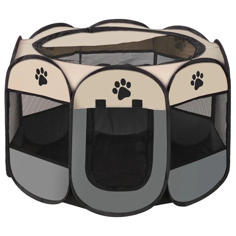 Parc pliable pour animaux de compagnie tissu Oxford durable conception octogonale portable intérieur/extérieur
