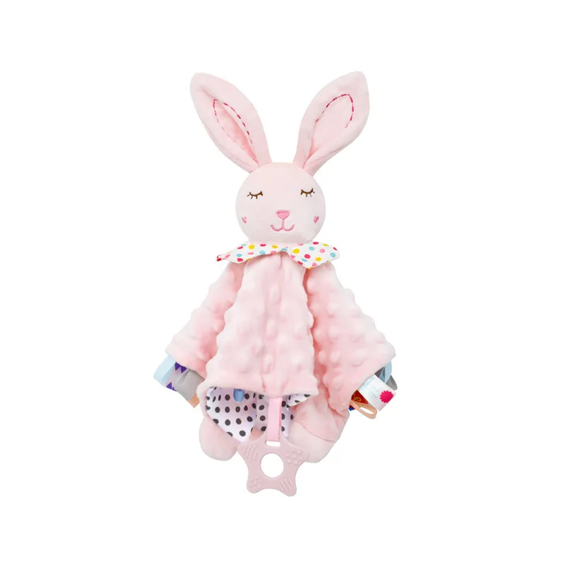Doudou lapin en peluche pour bébé jouet sensoriel avec attachesucette couleurs apaisantes textures douces idéa