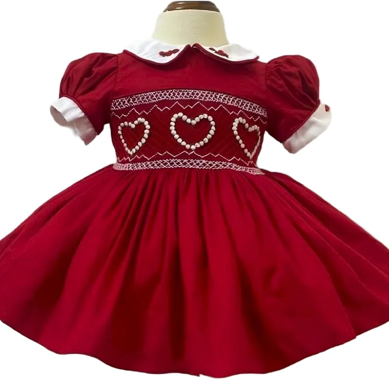 Robe princesse vintage pour enfant coton manches bouffantes broderie main rouge 13 ans naissage anniversaire p