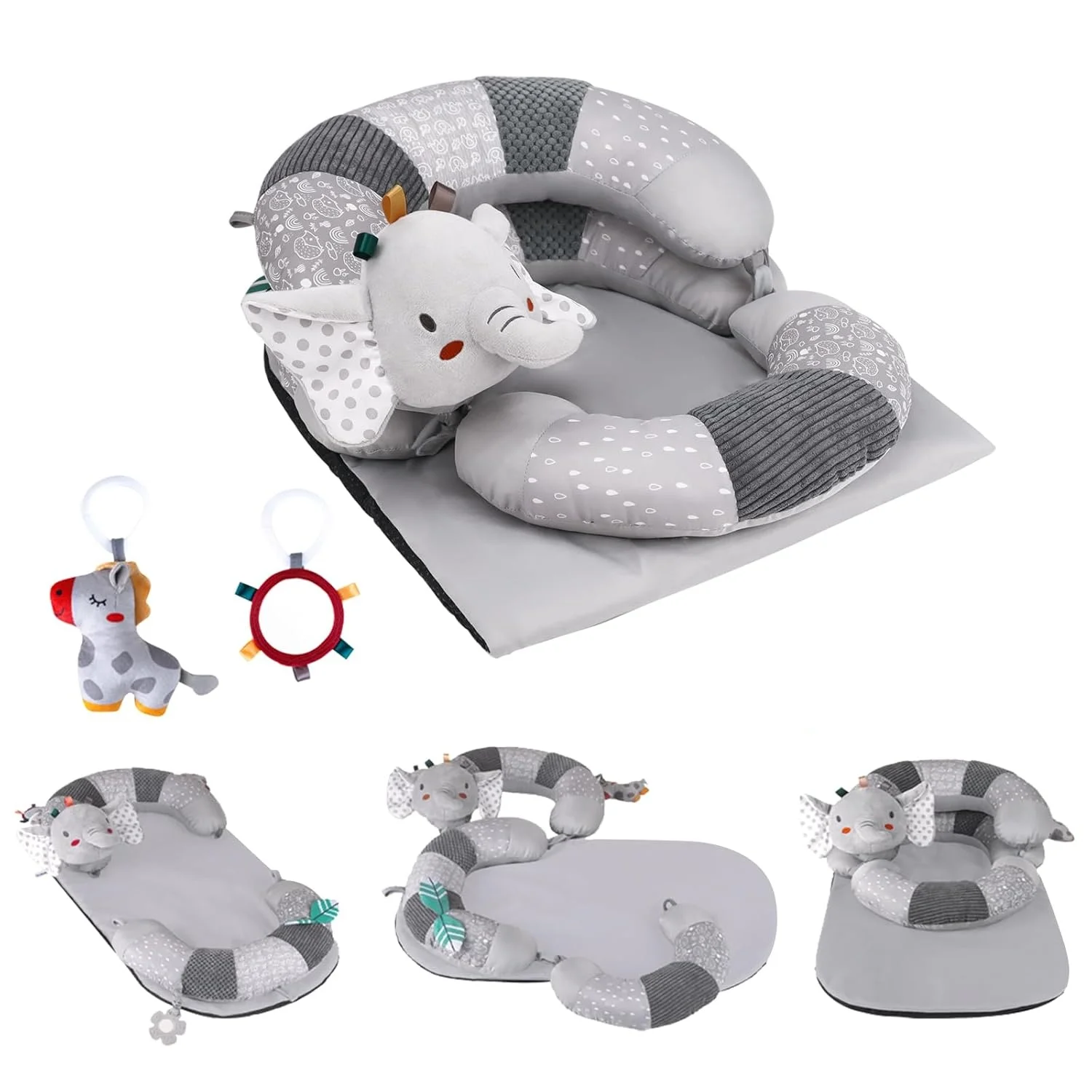Tapis de jeu éducatif 3 en 1 bébé oreiller soutien détachable jouets en