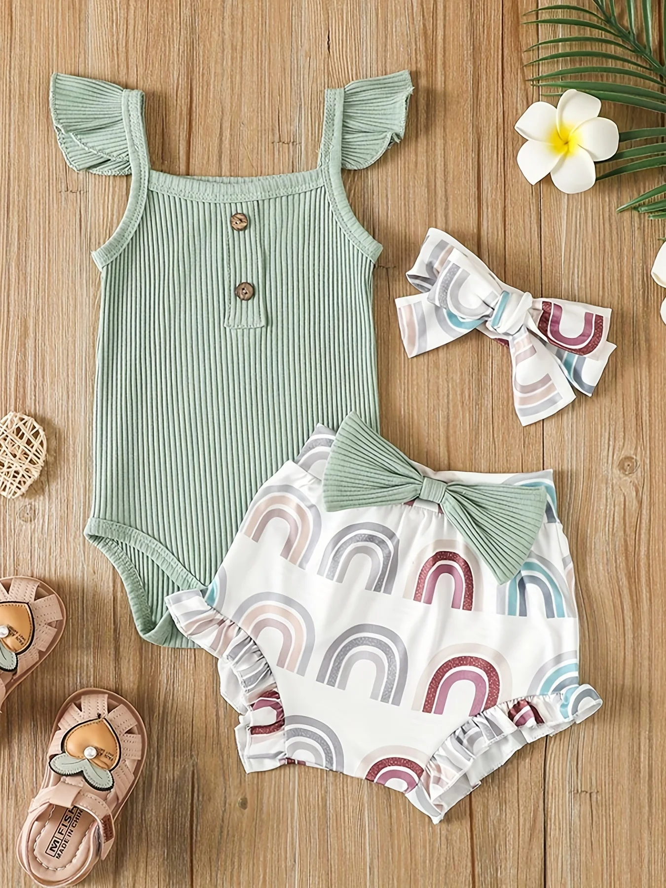 Ensemble vêtements d'été pour bébé fille maillot une pièce short imprimé sandales 3 pièces style moderne et lu