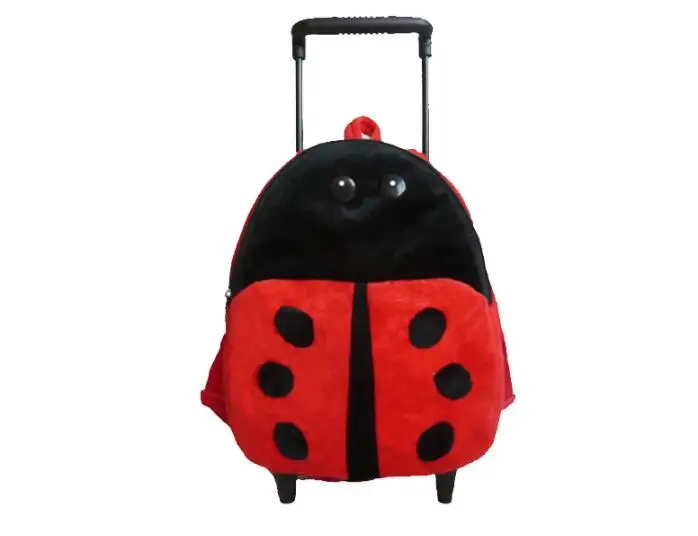 Sac à dos à roulettes pour écoliers sac d'école en tissu doux design coccinelle ladybug rouge et noir sécurita