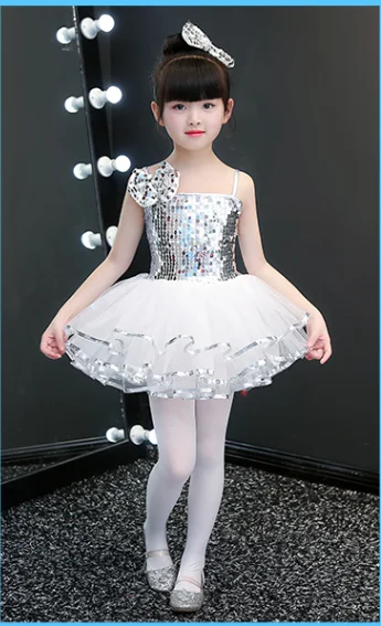 Robe de danse jazz pour filles costume de ballet enfant robe stretchée en spandex couleurs vives blanc jaune r