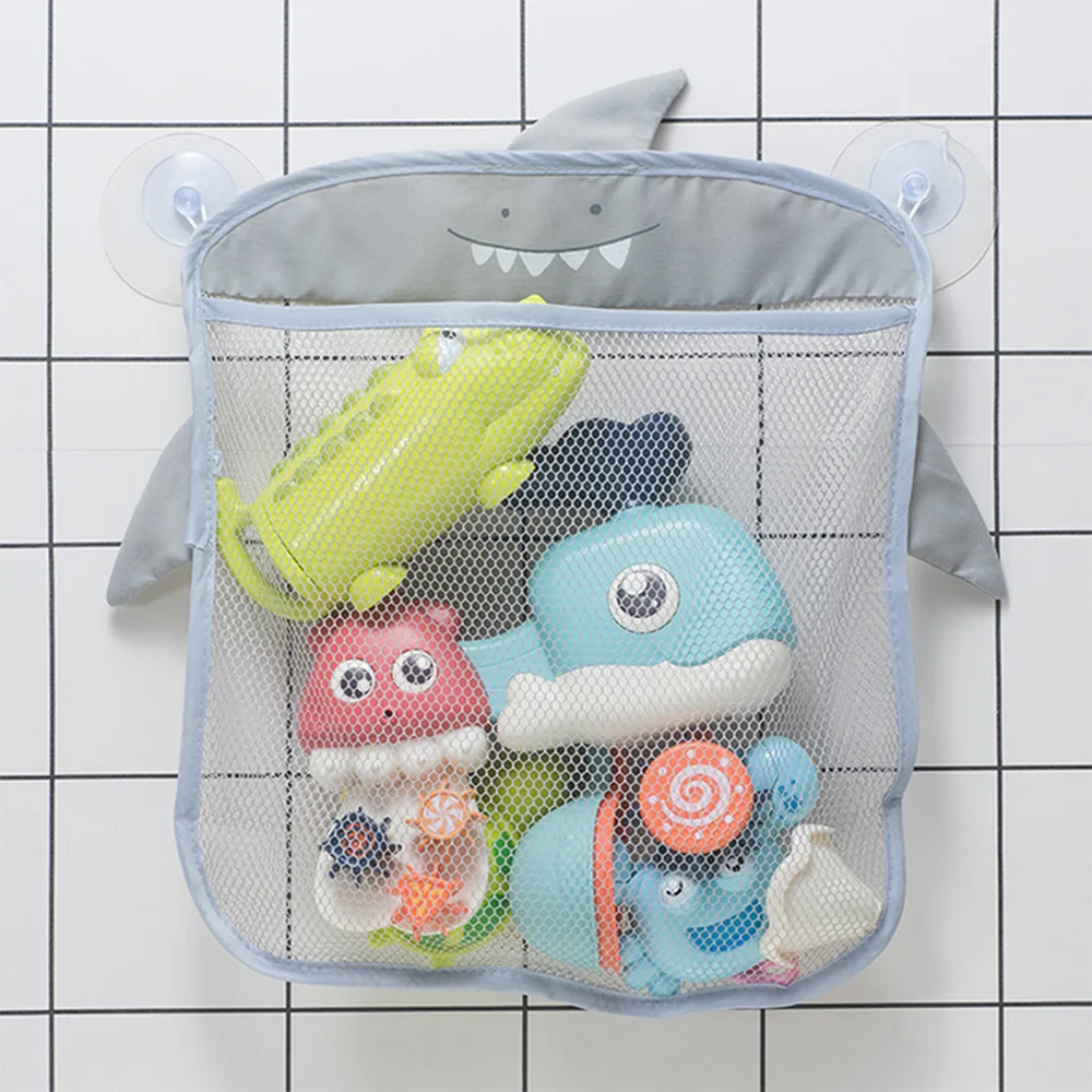 Organisateur de jouets de bain en maille tissu avec ventouses design requin pour enfants rangement jouets d'ea