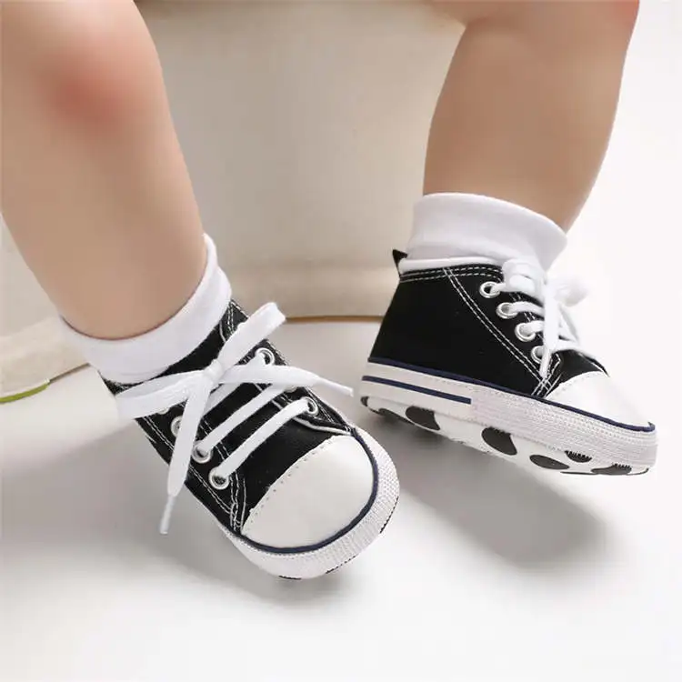 KIDSUN bébé chaussures toile baskets toddler antidérapant première marche garçon fille 01 ans noir blanc bleu 