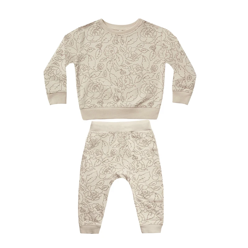 Ensemble vêtements bébé en coton doux imprimé floral 2 pièces sweatshirt à capuche et pantalon unisexe 13 ans 