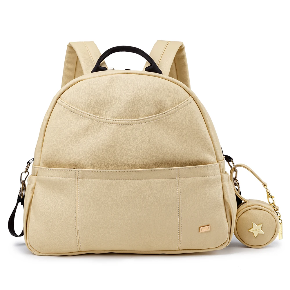 Sac à dos à couches en PU noir pour bébé grande capacité poches étanches sac à langer pour mère sac de pousset