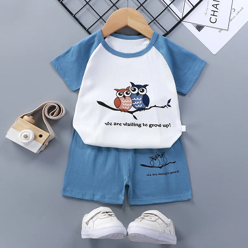 Ensemble bébé été tshirt short hiboux motif we are waiting to grow up! style moderne garçon fille 01 ans coton