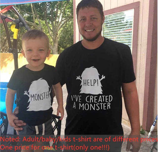 Tshirt Famille Remix Original Tenues Assorties Papa Maman Enfants Cadeau Fête des Pères MonsterBlack