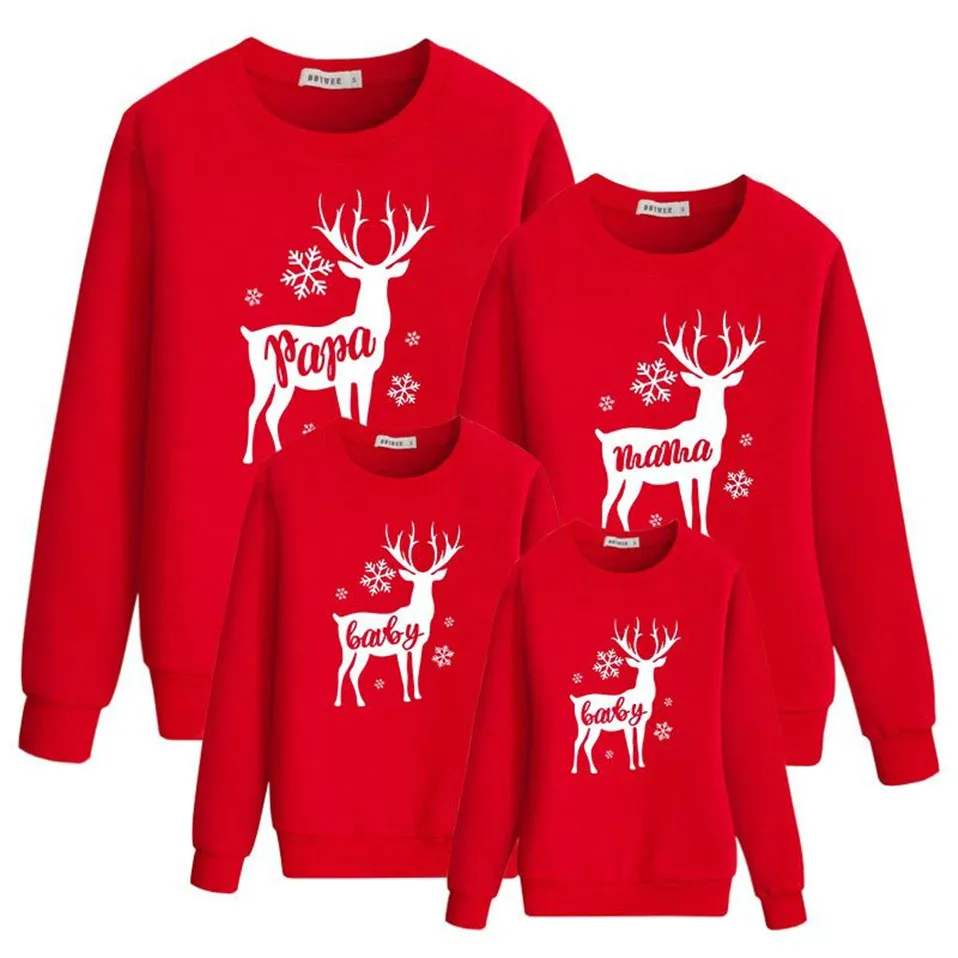 Sweatshirt Famille Noel Cerf Design Original Papa Mama Bébé Cadeau Fête Hiver Doux Confortable Élégant