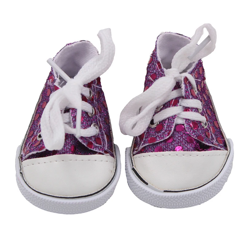 Baskets en toile pailletées pour poupée 18 cm unisexe chaussures à lacets accessoire de mode cadeau qualité pr