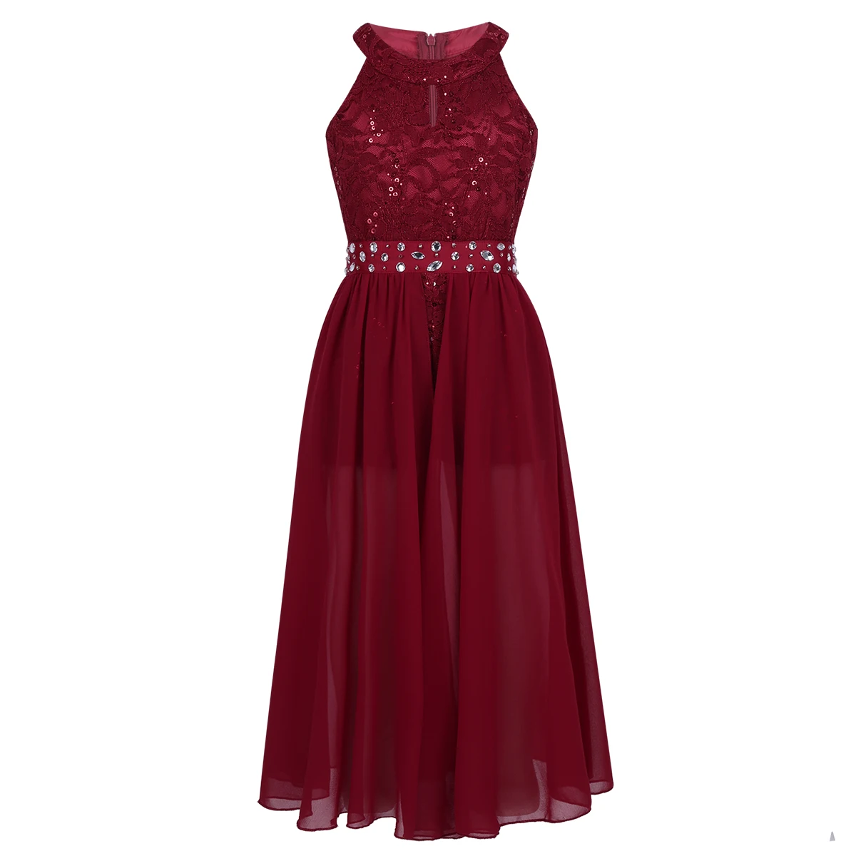Robe de soirée en dentelle pour enfants sans manches motif floral strass tenue de danse body pour spectacle su
