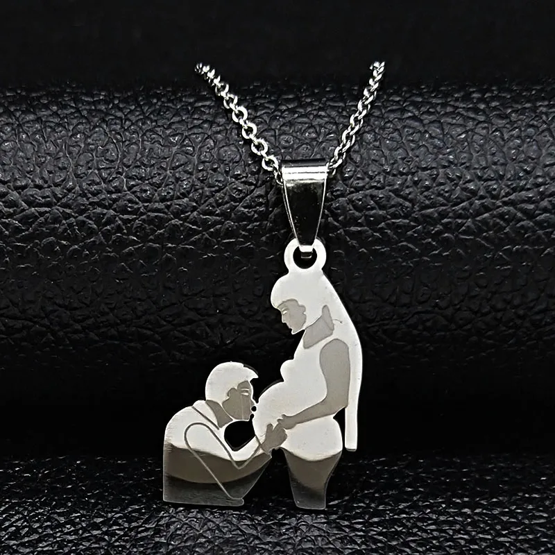 Collier de Famille en Acier Inoxydable pour Enfant et Fille, Pendentif Document Argenté, Bijoux de la raq, Cad