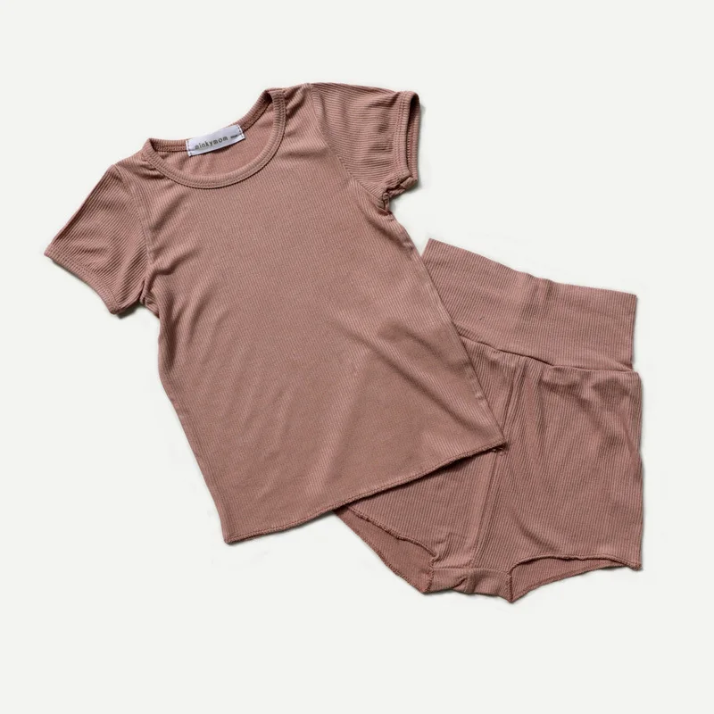 nishson Ensemble bébé fille garçon haut et short 100% coton texture côtelée style moderne pyjamas vêtements dé