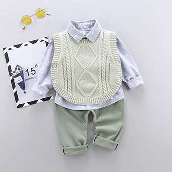 Ensemble 3 pièces garçon pull chemise pantalon coton mode printempsautomne doux confortable tenue élégante jeu