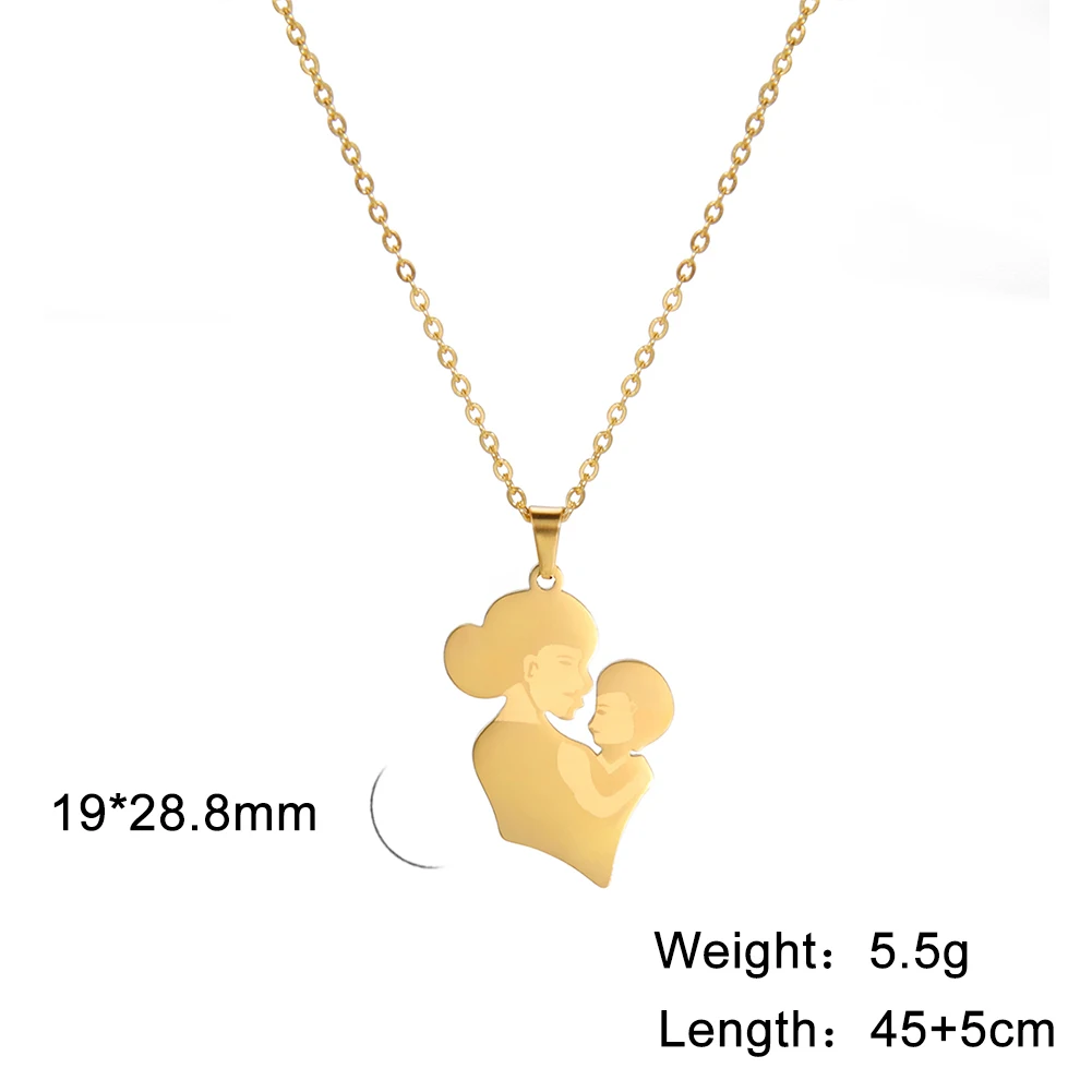 Collier silhouette mère enfant en métal doré bijou sentimental cadeau fête des mères anniversaire design moder