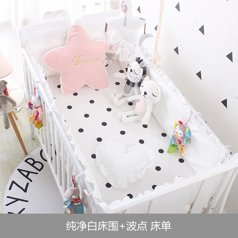 Parechocs et draps coton bébé ensemble 5 pièces barrière lit literie chambre bébé 安全 qualité premium blanc ble