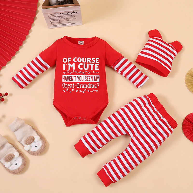 Ensemble vêtements bébé garçon et fille body manches longues rayures rouges blanches pantalon accessoires nouv