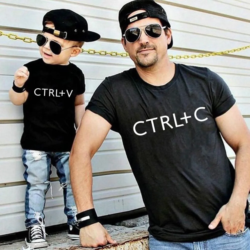 Vêtements assortis famille Ctrl C Ctrl V tshirts manches courtes mèrefille pèrefils été unisexe polyester look