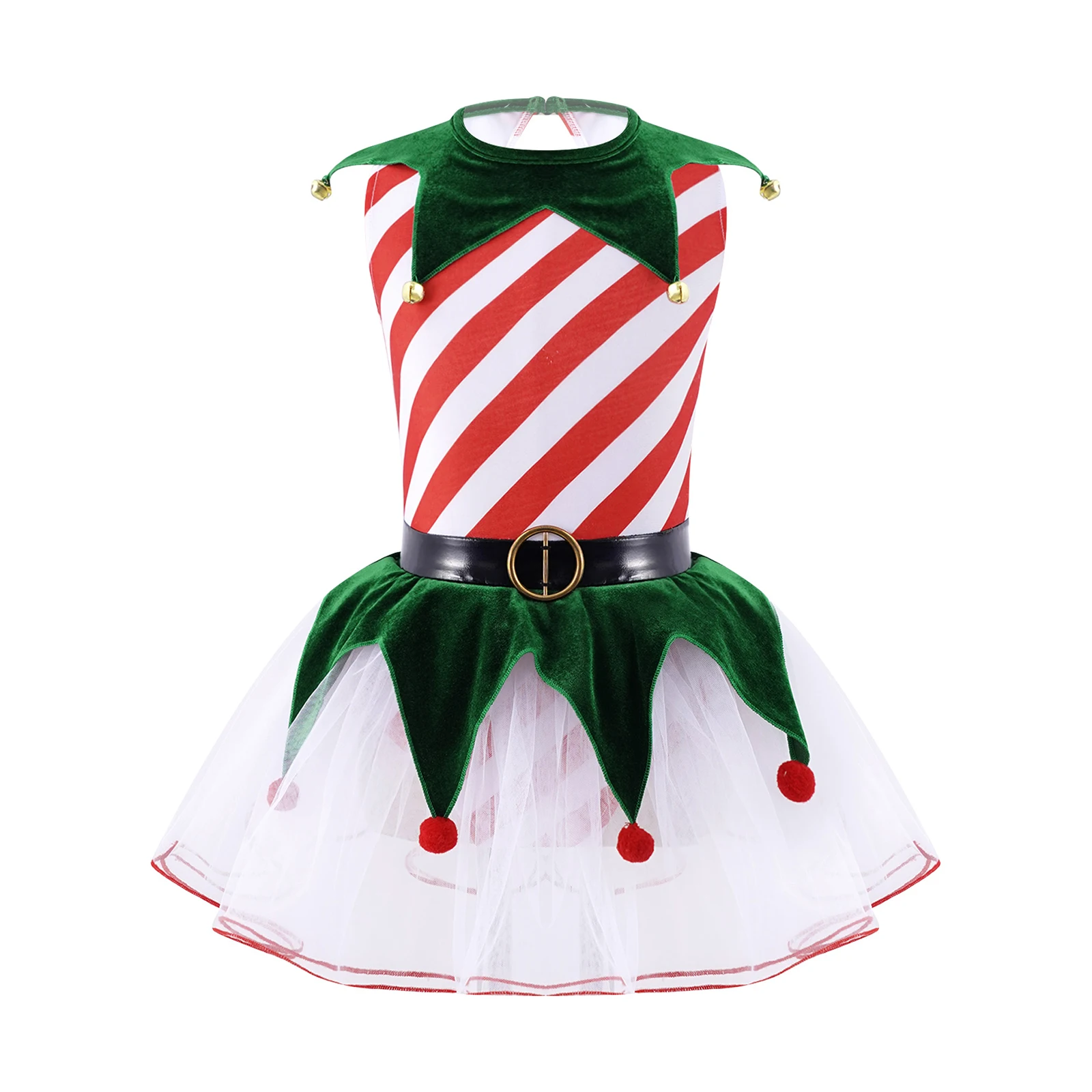 Costume elfe de Noël fille robe tutu rayures rouges déguisement fête