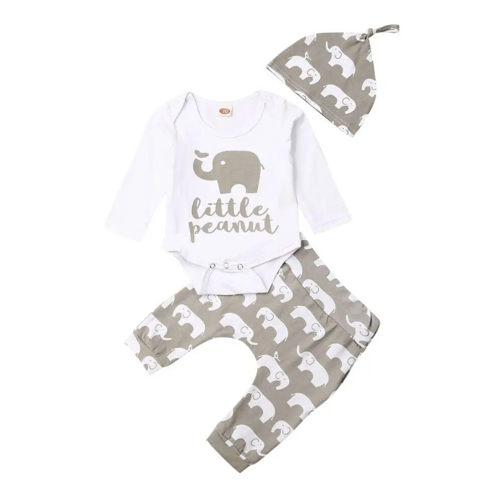 Ensemble de vêtements pour bébé fille et garçon body à manches longues pantalon éléphant bonnet 024 mois 100%