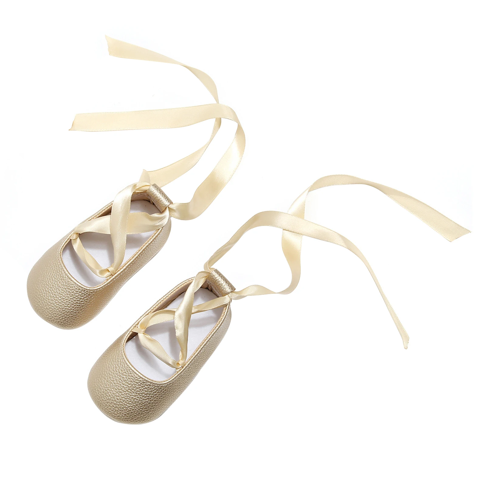 Chaussures de princesse pour enfants ballerines dorées avec rubans satinés confortable et élégante pour danse