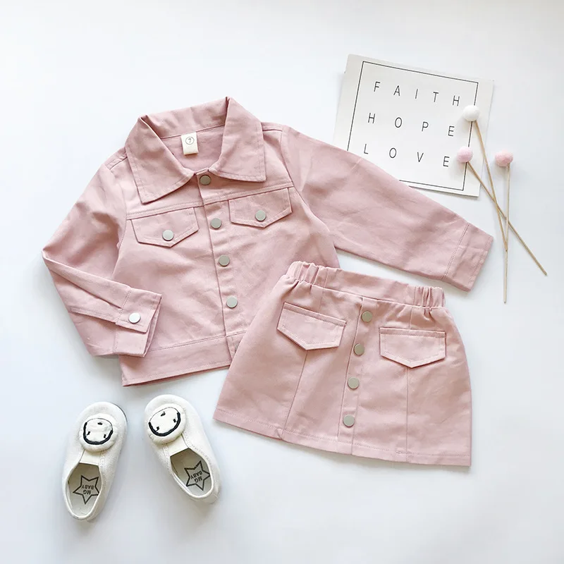 Ensemble vêtements bébé fille veste en jean et jupe en jean soft pink printemps automne 2 pièces avec chaussur