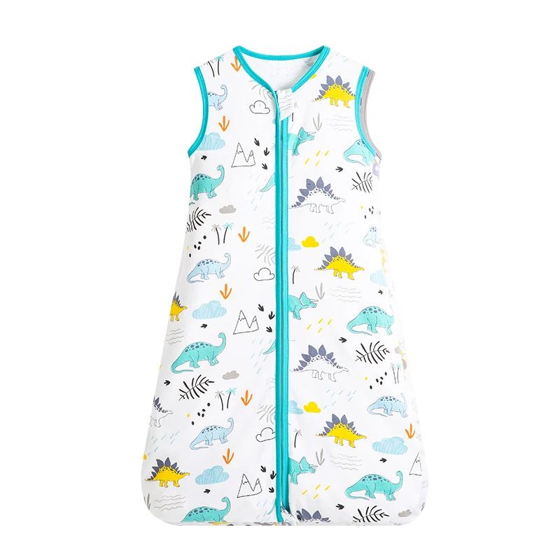 Gigoteuse bébé dinosaure sac de couchage 4 saisons 100% coton imprimé motifs colorés col en rib fermeture zip 