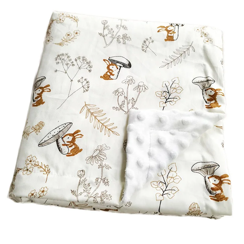 Couverture de couchage bébé 3D 2 couches douce motifs lapins fleurs blanc pastel naissance enfant 06 ans liter