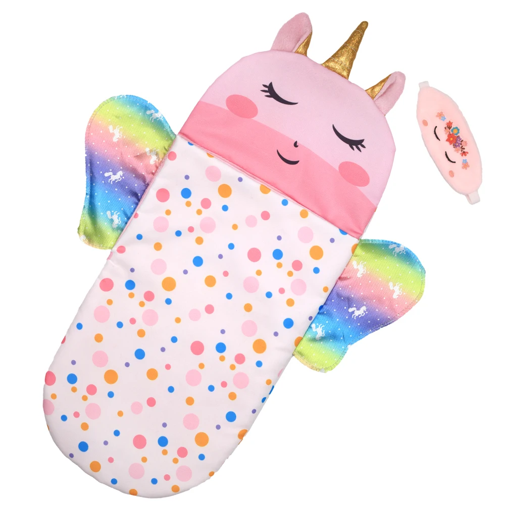 Sac de couchage unicorn licorne avec masque pour enfants 48 ans sac dormir ludique motifs colorés ailes corne 