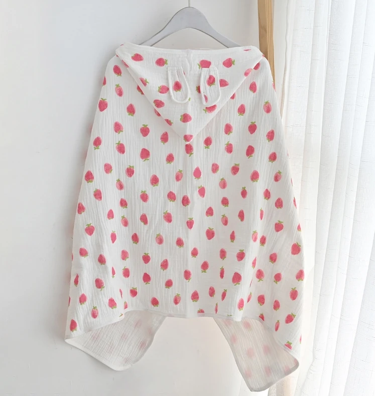 Poncho à Capuche pour Bébé Garçon et Fille 100% Coton Motif Fraise