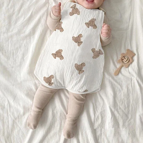 Couverture coton imprimé ours bébé doudou réversible pour nourrisson poussette et couchage bébé 736 mois Sleep