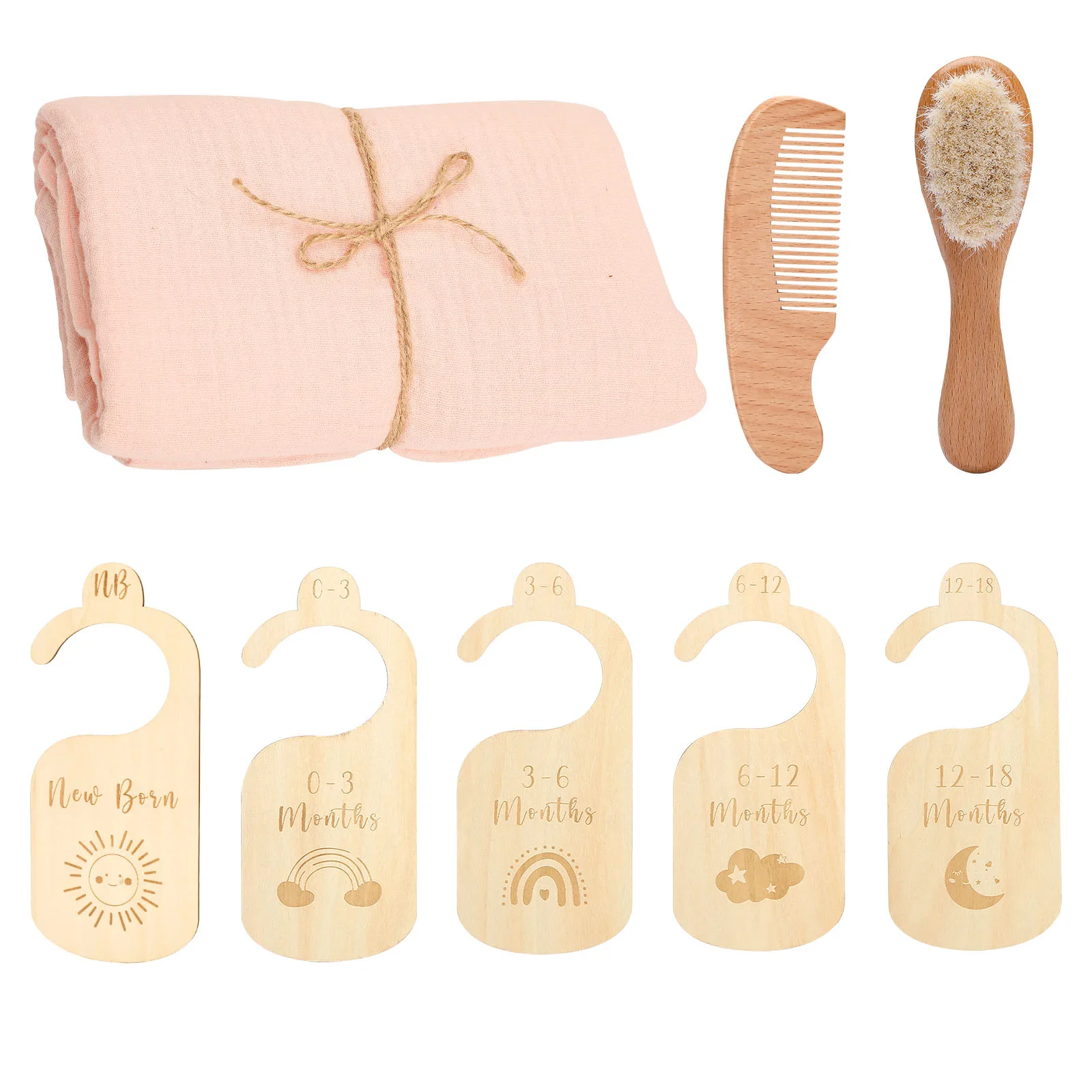 Ensemble photo nouveauné couverture en mousseline signes de lune brosse en bois cadeau bébé naissance