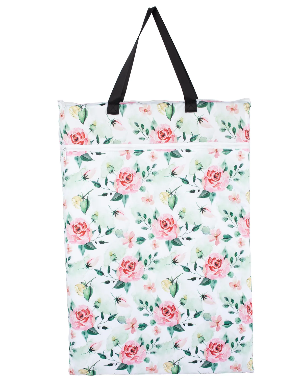 Grand sac à linge floral avec deux fermetures éclair réutilisables polyester poignées solides design moderne u