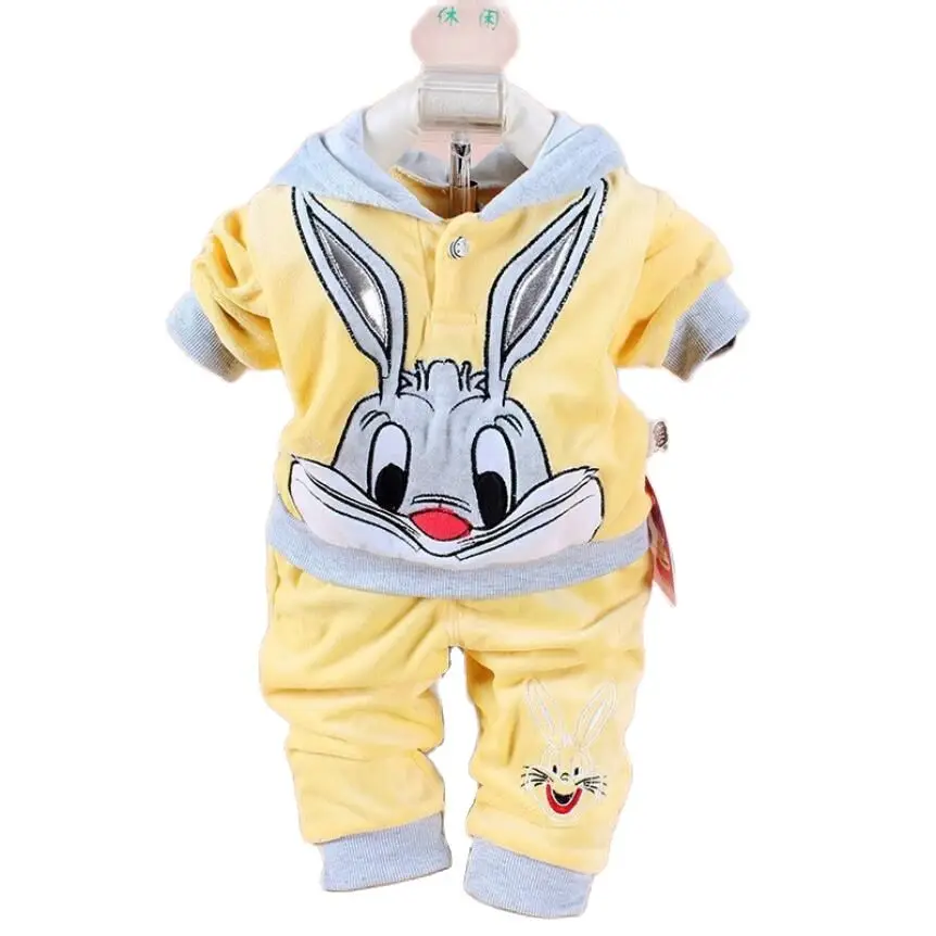 Vêtements bébé nouveauné automnehiver ensemble tshirt pantalon couleur jaune chaud en flanelle coton polyester