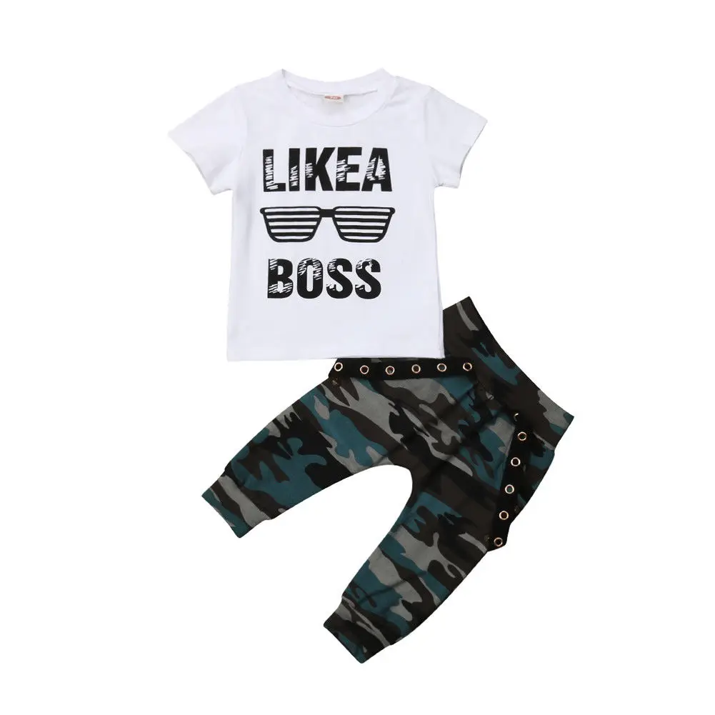 Ensemble vêtements bébé garçon 03 ans tshirt manches courtes pantalon camouflage coton doux style moderne ludi