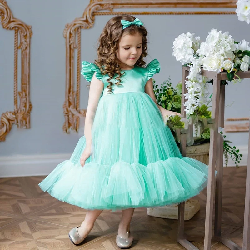 Robe d'anniversaire bébé fille 02 ans tutu élégant baptême fête bleu rose blanc vêtements bébé fille