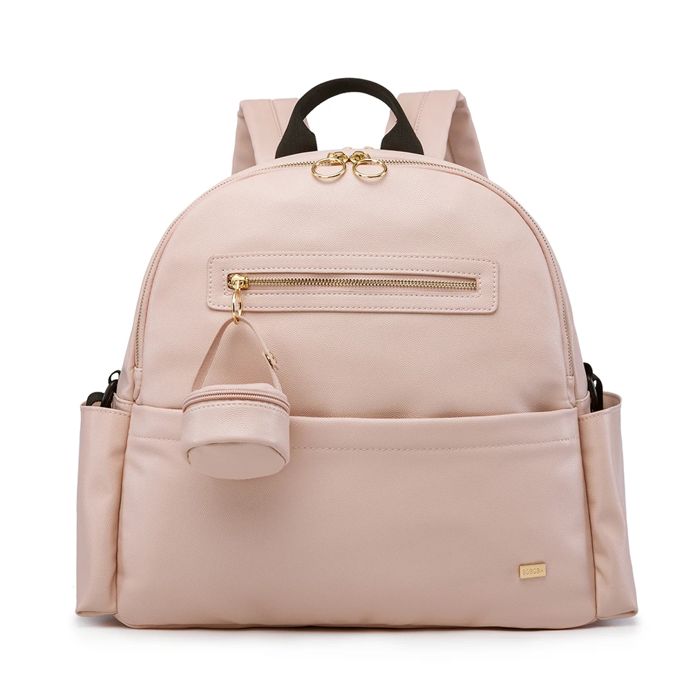 SCOBA Sac à dos bébé sac à couches style moderne rose pâle fermeture éclair dorée compartiments multiples poch