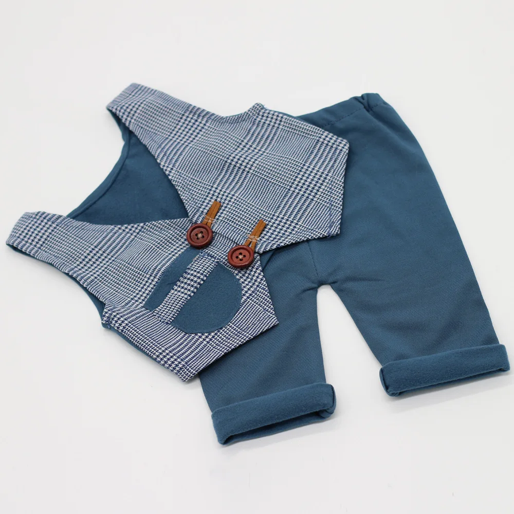 Tenue de Photographie pour Bébé Ensemble Plaid et Pantalon Bleu Marine Accessoires Studio de Tournage 01 Mois 