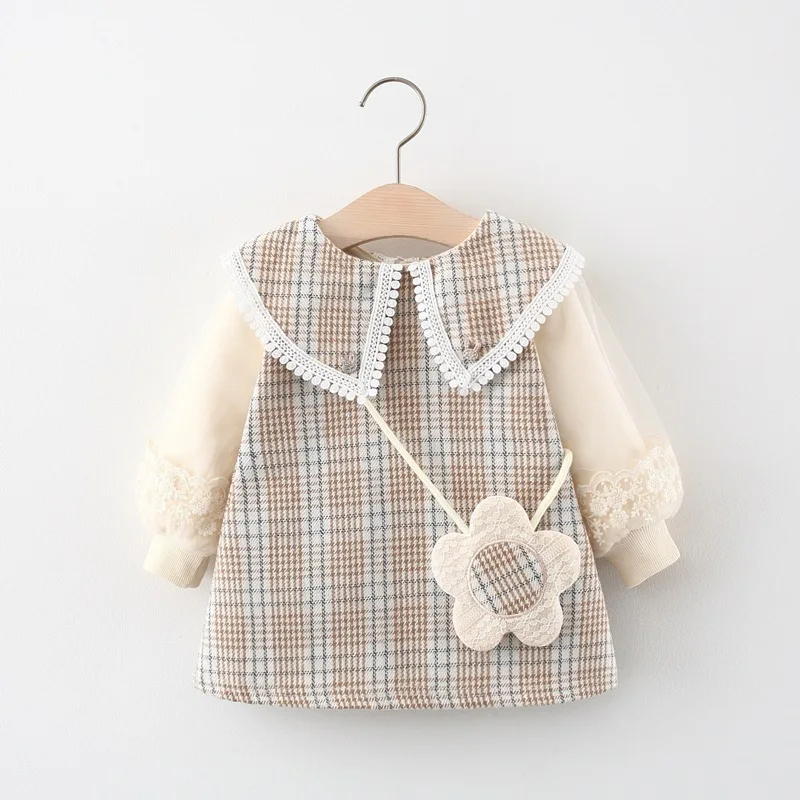 Robe princesse pour filles 1 an printempsautomne 2021 coton polyester dentelle poche fleur style vintage éléga