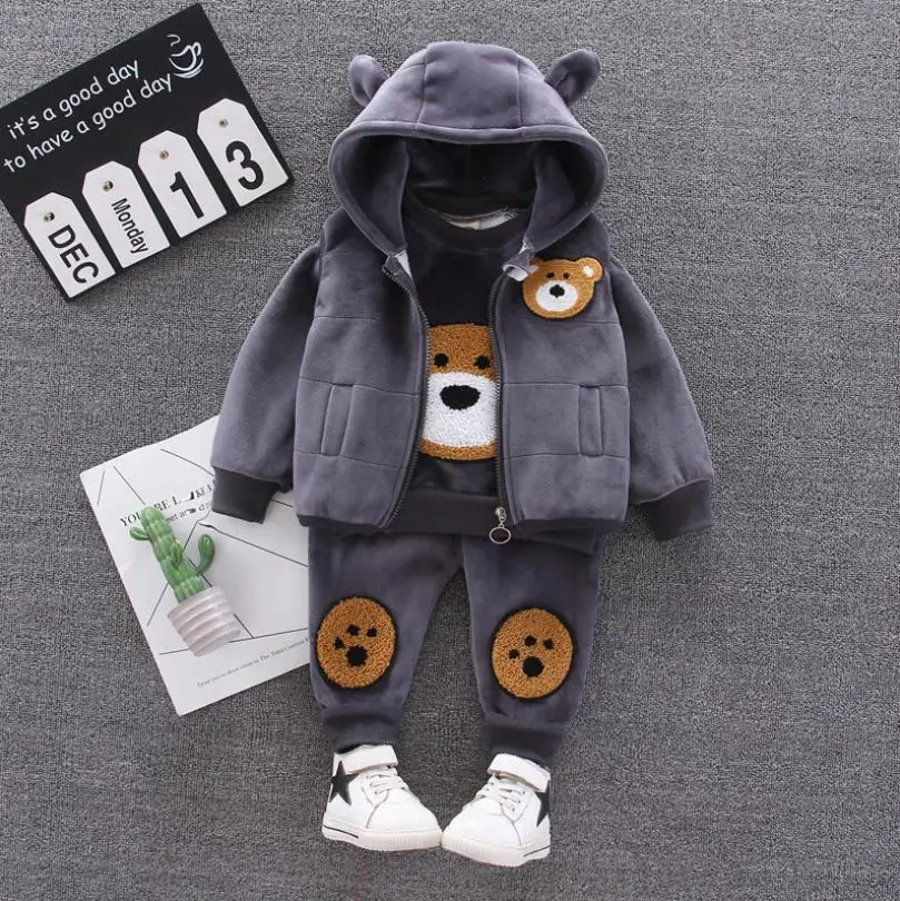 Ensemble vêtements bébé hiver chaud ours peluche coton polyester veste pantalon capuche enfant 04 ans look lud