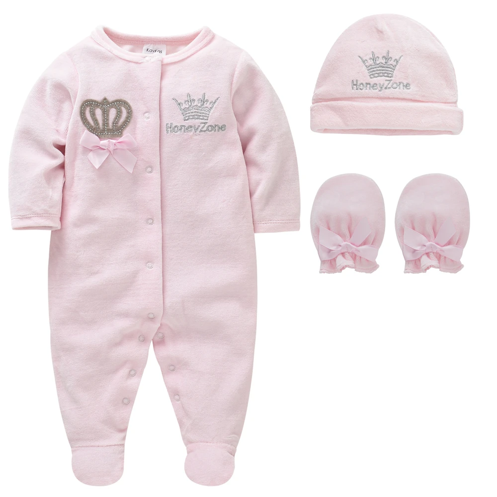 Honey Zone Baby Combo Set Winter Onesie Hat Gloves Soft Cotton Newborn Gift