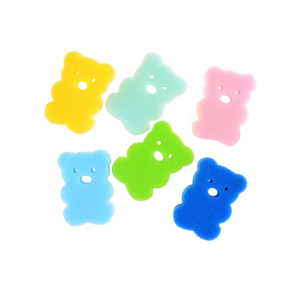 Brosses de bain en éponge pour bébé ours mignons accessoires bébé brosses à laver doux et sûr 6 couleurs vives