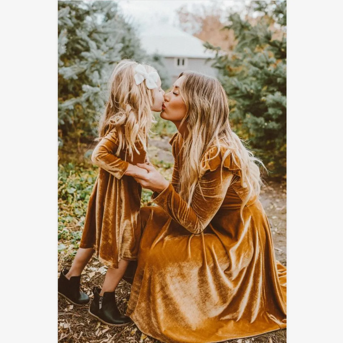 Robes Automne Hiver Mère Fille Velours Épais Manches Longues assorties