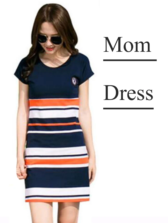 Robe maman été 2019 tunique rayée famille style décontracté confortable maternité été rayures bleues blanches