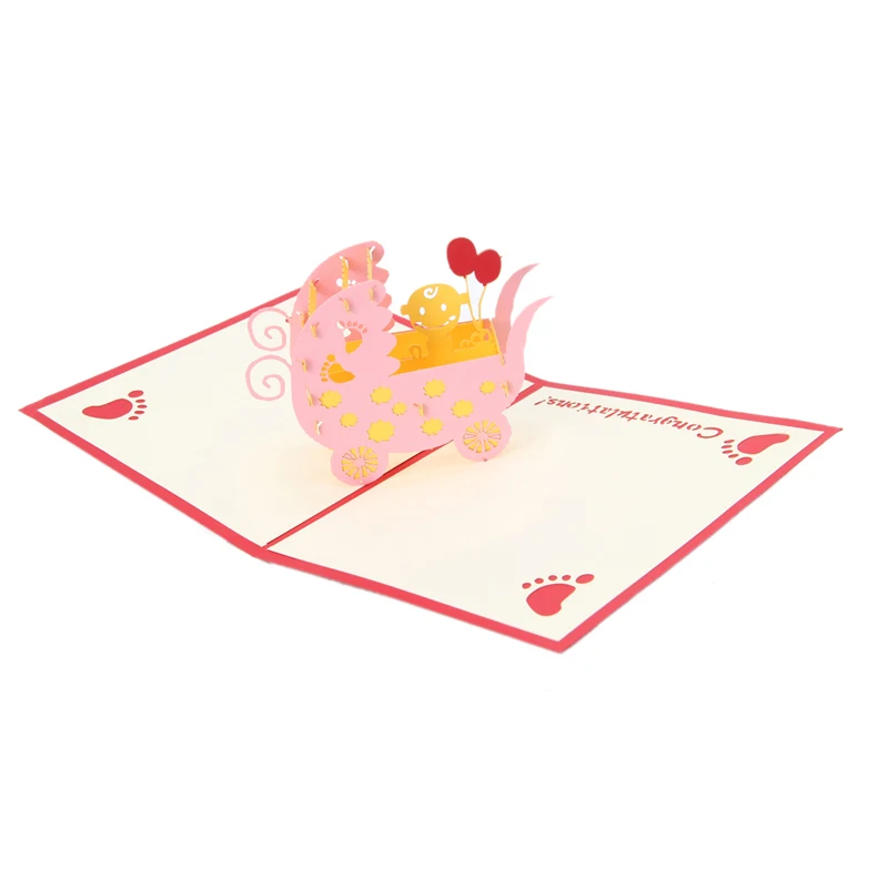 Carte popup 3D pram bébé carte de felicitation naissance landau en papier découpé cadeau anniversaire bébé sty