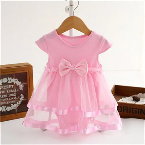 Robe d'été en coton pour bébé fille sans manches rose tulle nœud occasion spéciale 13 ans style vintage doux c