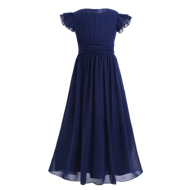 Robe longue en mousseline manches courtes fille mariage anniversaire communion occasion spéciale