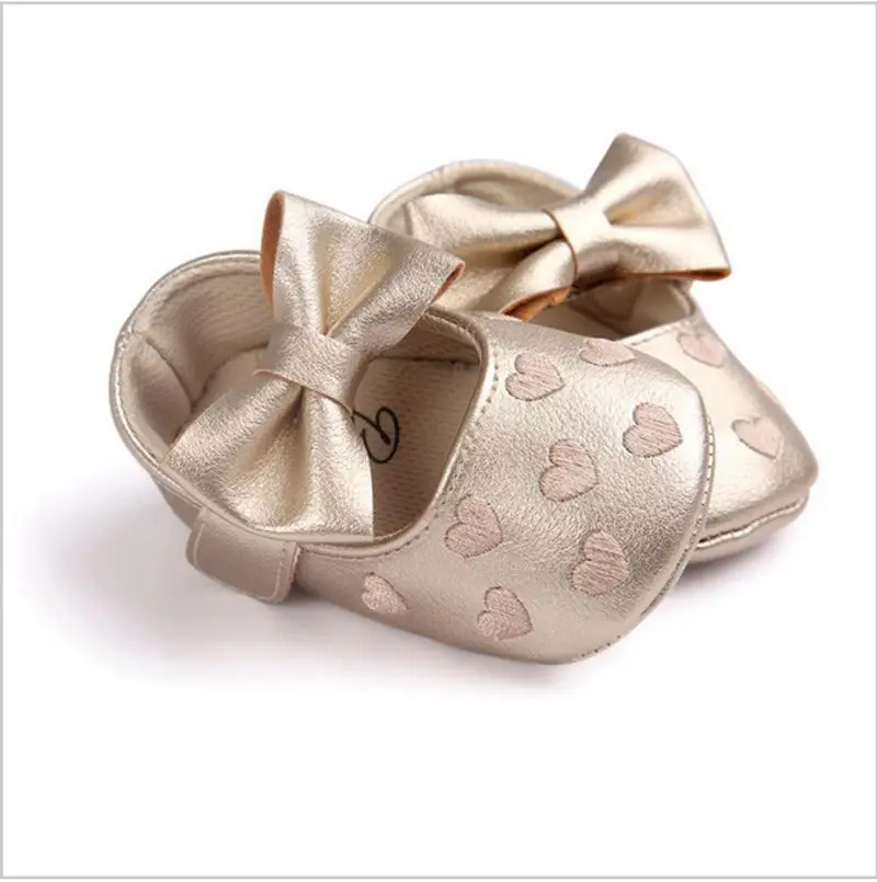 Chaussures bébé filles garçons cœur doré cuir synthétique semelle