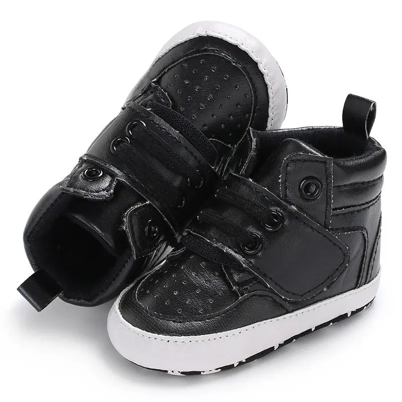 Chaussures de bébé à semelle souple baskets enfant noires et blanches